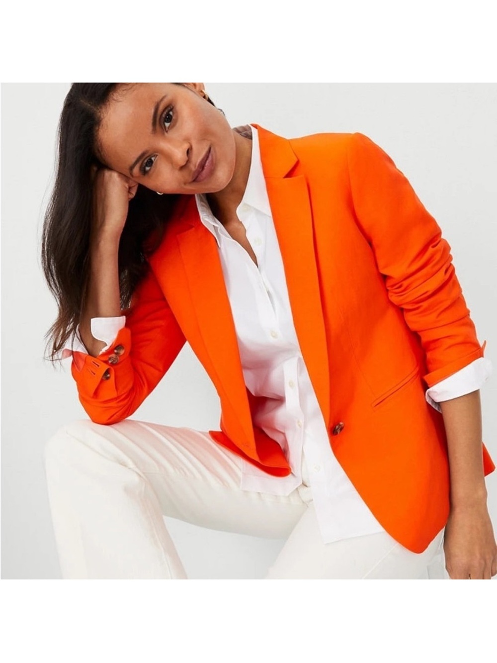 Ann Taylor Blazer Womens Size 4 Orange Woven Linen Blend Lined Business Casual
